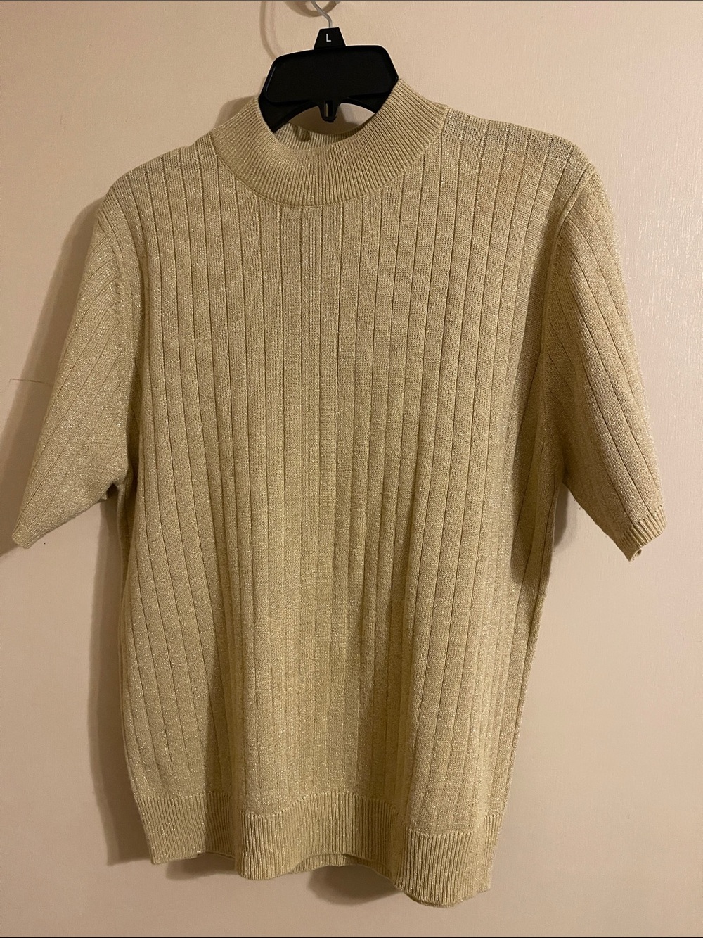 Sag Harbor Men's Ribbed Turtleneck Short-Sleeve Sweater - Cream